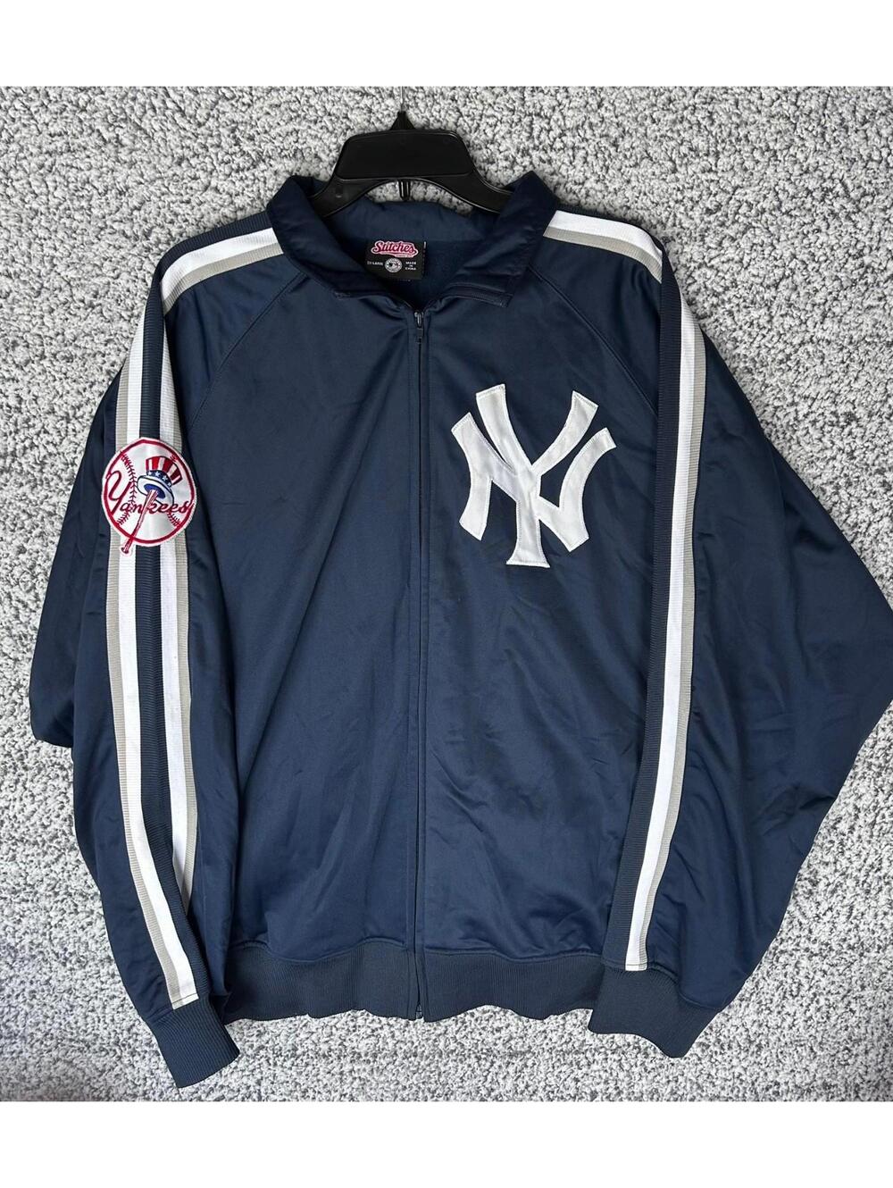 New York Yankees Track Jacket Mens 2XL Navy Full Zip Stitches Athletic Gear
